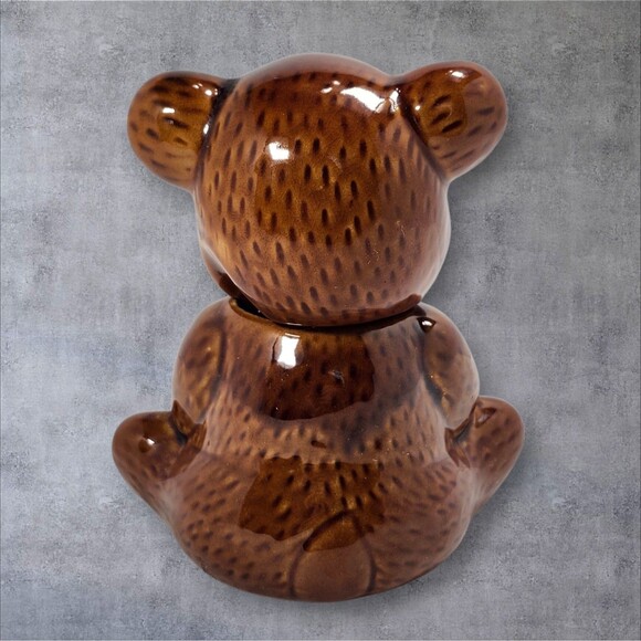 Vintage Ceramic Teddy Bear Honey Jar Brown Bear w Lid Cottagecore Cute Decor - Picture 4 of 13